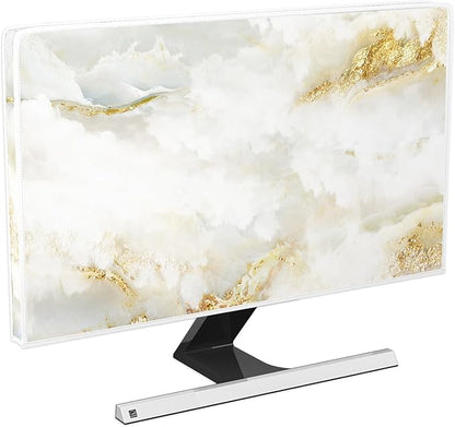 Baocicco White Gold Waterproof TV Display Screen Cover with Abstract Texture Marble Design 75 Inch Television Covers Sleeve Compatible with LCD LED PC Desktop and Home Hanging TV