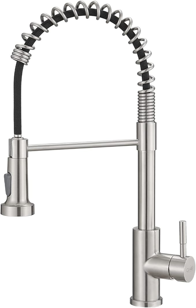 GIMILI Kitchen Faucet with Pull Down Sprayer Single Hole Stainless Steel Sink Faucet, Suitable for Farmhouses, RV, Laundry Room, Outdoor, and Campers. Llave para fregadero de cocina Brushed Nickel