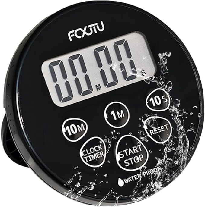 FCXJTU Digital Waterproof Shower Clock Timer, Bathroom Shower Countdown Timer with Alarm, Magnetic Back, Stand for Kitchen Cooking Dark Black