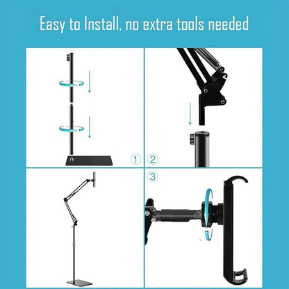 Hosann Century Tablet Floor Stand Holder[59“Height Adjustable] 360° Rotatable Metal Tablet Stand,with Heavy Duty Base for 4.7-12.9” Devices,iPad Pro Air Mini,Kindle,Tabs,E-Readers
