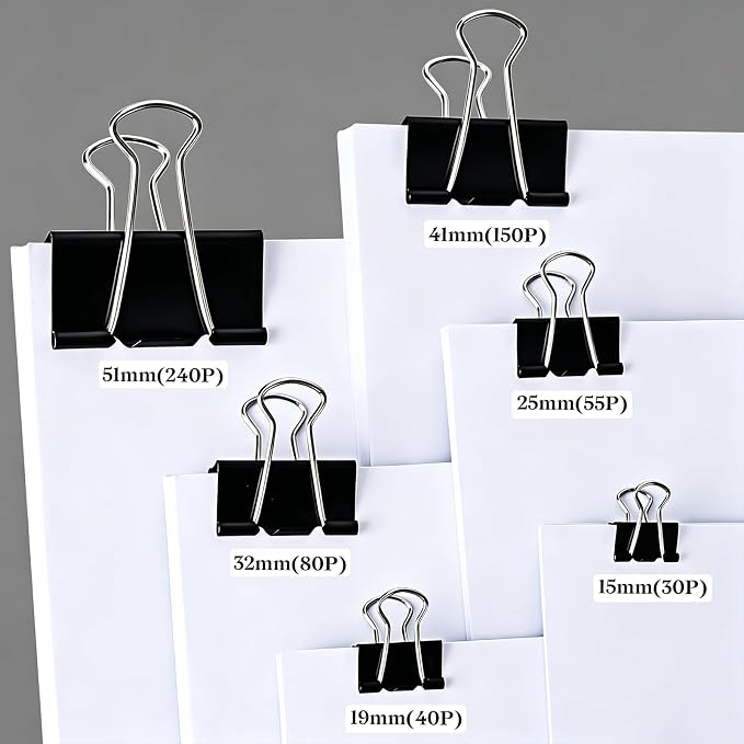 Temiary Binder Clips,Large Metal Binder Paper Clip Black 2 Inch, 12 Pcs | Paper Clamps with Clear Storage Container, Binding Paperwork Clamps for School Teachers Office Supplies