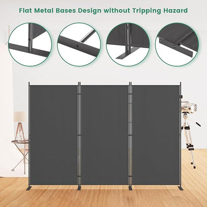 Helios&Hestia 3-Panel 6 ft Tall Indoor Folding Room Divider, Portable Privacy Screen, Freestanding Partition Separator, Temporary Wall Separation for Bedroom, Office, 102" W X 71" H, Dark Grey