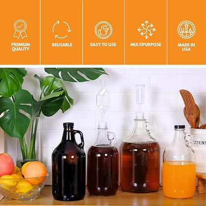 Fastrack 4-Pack 1 Gallon Glass Jug Set (128 oz) w/ White Metal Caps | Multipurpose 1 Gallon Jug, & Detergent Dispenser for Laundry, Glass Jar for Liquids, Water & Juice