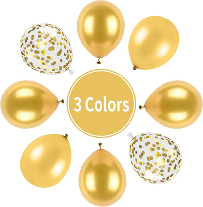 Gold Balloons, Metallic Gold Party Balloons Pearl Gold Latex Balloons Chrome Gold Confetti Balloons for Kids Adults Birthday Wedding Baby Shower Graduation Anniversary Festival Decoration