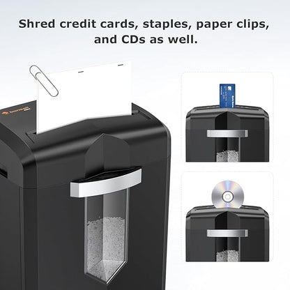 Bonsaii 12-Sheet Micro Cut Shredder, P-4 Security Level, Shreds Paper, CD, Credit Card, Mail, Staple & Clip - 60 Min Continuous Use, Jam-Proof System, 4.2 Gal Pullout Bin