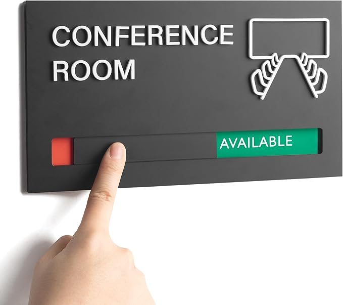 Office Door Signs for Conference Room, Meeting In Progress Door Sign, In Use Available Slider Indicator Tells Whether Room Vacant Or Occupied