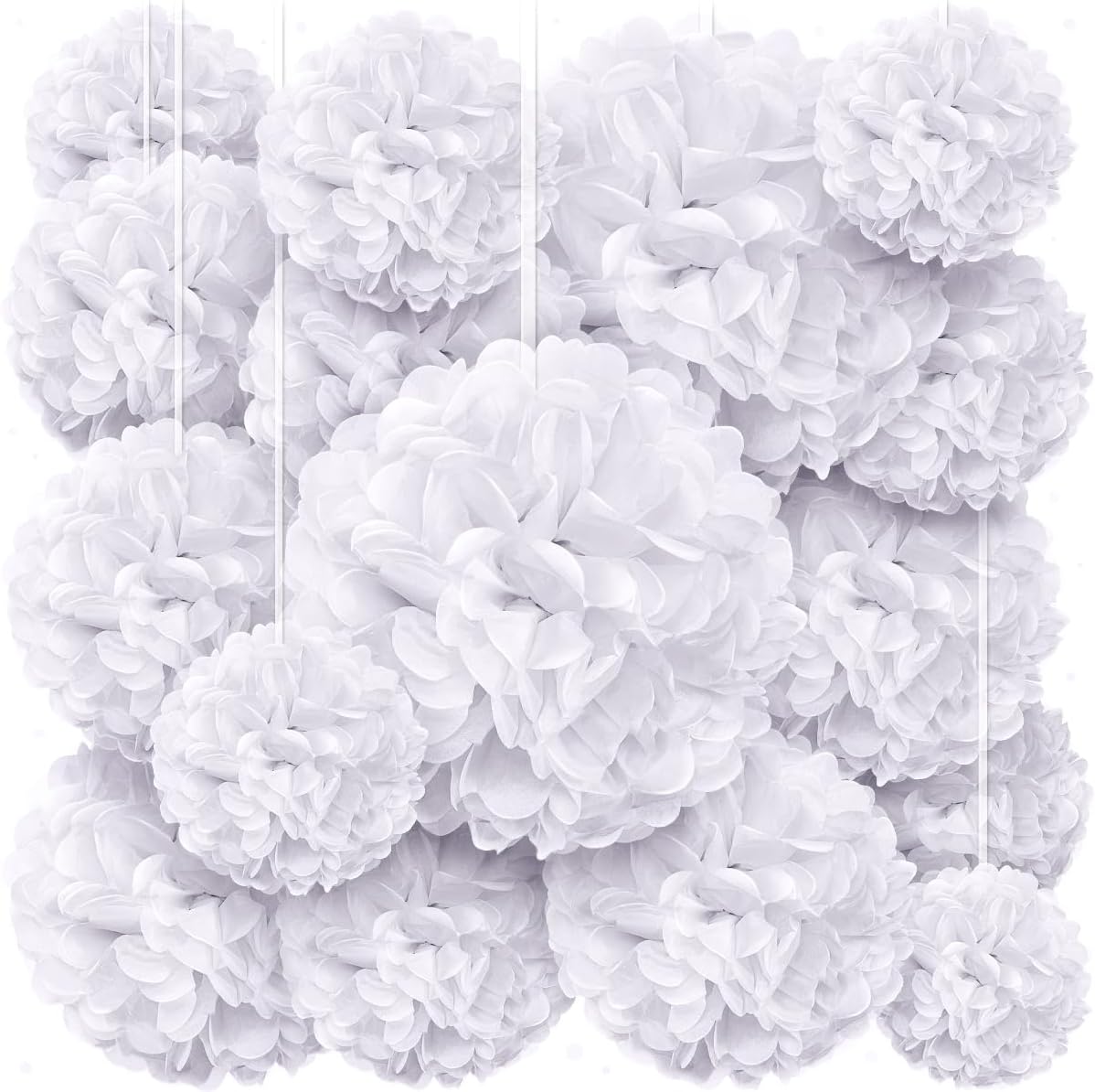 White Tissue Paper Pom Poms - White Party Decorations for Birthdays, Weddings, Bridal and Baby Showers, Engagements and Special Occasions by Avoseta (16 Piece Set, Assorted Sizes)