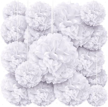 White Tissue Paper Pom Poms - White Party Decorations for Birthdays, Weddings, Bridal and Baby Showers, Engagements and Special Occasions by Avoseta (16 Piece Set, Assorted Sizes)