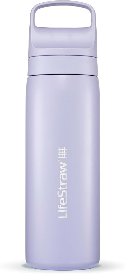 LifeStraw Go Series – Insulated Stainless Steel Water Filter Bottle for Travel and Everyday Use, Removes Bacteria, Parasites and Microplastics, Improves Taste, 18oz Provence Purple