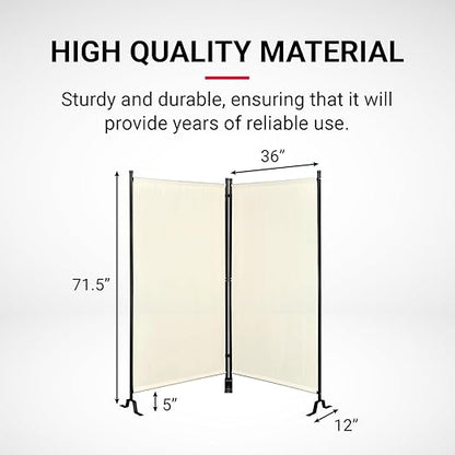 Proman Products - Galaxy 2 Panel Section Privacy Folding Screen Divider, Water Repellent Fabric Room Divider with Black Powder Coated Metal Frame for Indoors or Outdoors (Beige)