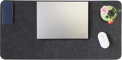 Huicon Faux Leather Desk Mat, 31.5"x15.7" Non-Slip PU Leather Desk Pad, 2mm Thick Desk Blotter with Stiched line, Retro Large Mouse Pad, Laptop Pad for Office & Home Use (Black)