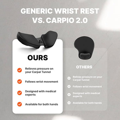 DELTAHUB Carpio 2.0 - Left-Handed Truly Ergonomic Wrist Rest for Mouse, Carpal Tunnel Support, Pain Relief, Anti-Fatigue, Easy Glide, Sleek, Office Computer, Laptop, Gaming - Large, Black