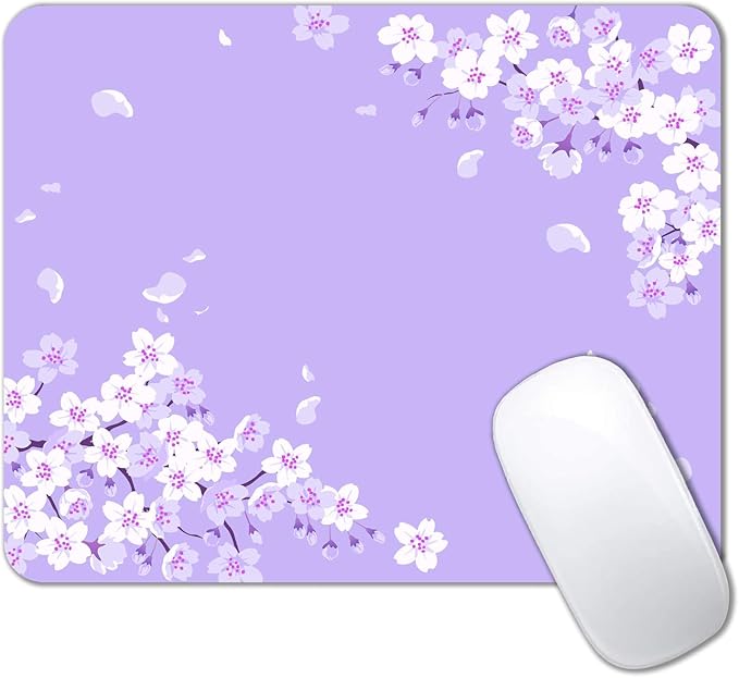 IMAYONDIA Cute Purple Mouse Pad, Floral Flowers Mouse Pad, Sakura Cherry Blossom Mousepad, Japanese Aesthetic Desk Decor, Anti Slip Rubber Base Mice pad for Computer Office Girl, 9.5 x 7.9 Inch