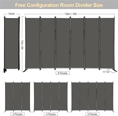 MAYOLIAH 6 Panel Folding Privacy Screen 9ft Wide, 6ft Tall Partition Room Divider Portable Office Walls Dividers Room Separator, Grey