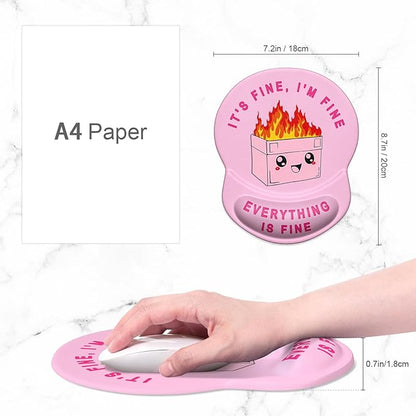 ITNRSIIET Ergonomic Mouse Pad with Gel Wrist Support Small Wrist Rest Smooth Surface Non-Slip PU Base Comfortable Office Supplies Pain Relief, 8.7 x 7.2 inches, Pink Cute Dumpster