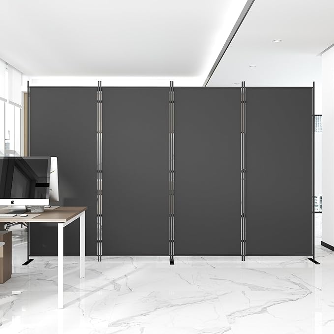 Helios&Hestia 4-Panel 6 ft Tall Indoor Folding Room Divider, Portable Privacy Screen, Freestanding Partition Separator, Temporary Wall Separation for Bedroom, Office, 136" W X 71" H, Dark Grey