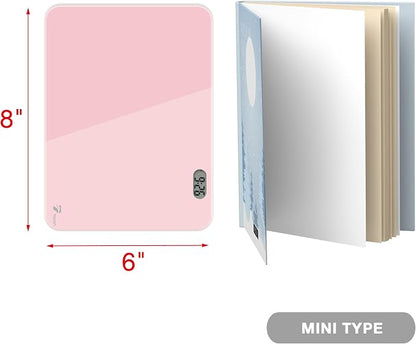 Small Glass Desk Whiteboard Dry-Erase Board with Clock, Small Travel Reminder Clock Keychain with Desk Notepad, Time Table Whiteboard for Desk Digital LED Light Display, 8x6 in with Accessories, Pink