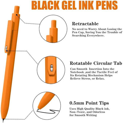 Vitoler Black Ink Gel Pens, 8pcs 0.5mm Smooth Writing Pens with Fidget | For Women, For Teachers, For Nurses, Quick dry, Liquid Ink, For Badge, Felt Tip, Medium Point, For Journaling, Cute