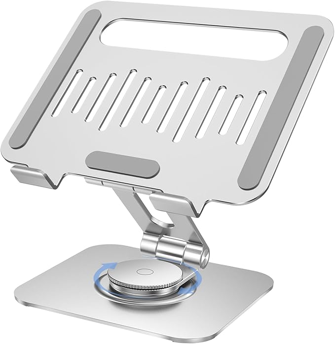 Gorablix Tablet Stand for Desk, 360° Swivel for iPad Holder, Aluminum Adjustable Tablet Holder, Compatible for iPad Pro Air Mini Surface Pro Samsung Galaxy Tabs Kindle, 4-12.9 inch, Silver