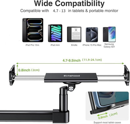 elitehood 28in Long Arm iPad Desk Mount, Heavy Duty Aluminum Tablet Arm Mount for Desk Bed Sofa, Compatible with iPad Pro 13/12.9 Air Mini, iPhone, Portable Monitor and 4.7-13in Tablets