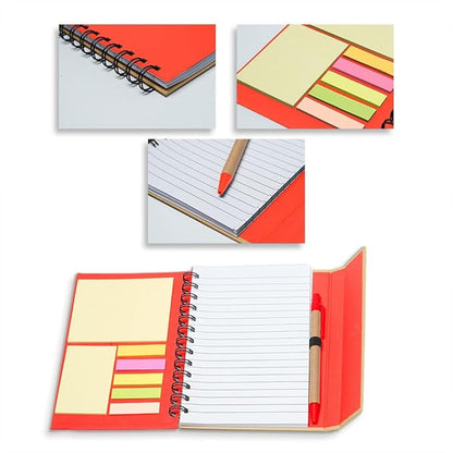 DISCOUNT PROMOS Eco Friendly Spiral Notebooks with Pens Set of 10, Bulk Pack - Perfect for School, Office, Home - Red