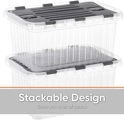 Superio Storage Bins with Lids, Clear Plastic Containers for Organizing, Stackable Totes, BPA Free, Odor Free, Organizer Boxes for Home, and Dorm, 35 Quart (2 Pack, 20.25"x14"x10.5")