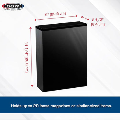 BCW Magazine File Holder - Black | Holds 20 Magazines | Magnetic Closure | Magazine Storage Box Holder | Magazine Box Ideal Organizer for Collectors and Storage Solution for Loose Magazines