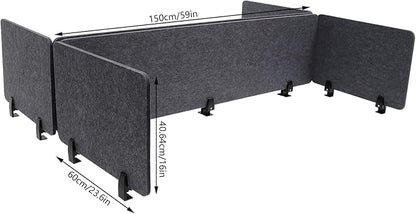 ReFocus Raw Clamp-On Acoustic Desk Divider Mounted Privacy Panel Set – Reduce Noise & Visual Distractions for Office, Study (Anthracite Gray, 2× Long (59"×16") + 4× Short (23.6"×16"))
