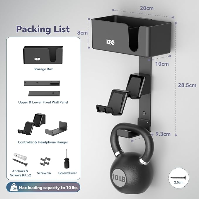 KDD 4-in-1 Wall Mount Controller Holder - Dual Game Controller and Headphone Hanger with Anti-Slip Pads for Xbox ONE/X Series/PS5/PS4 - Detachable Desk Storage for Media Remote, Phone and Speaker
