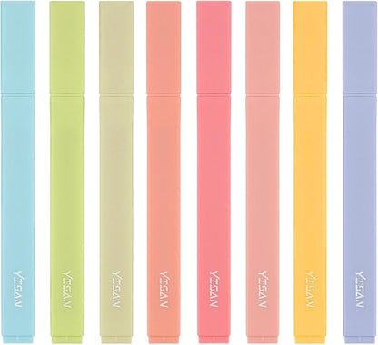 YISAN Highlighters Assorted Colors,Pastel Bible Highlighters No Bleed,Soft Chisel Tip,Cute Aesthetic for Book Journal,8-Pack