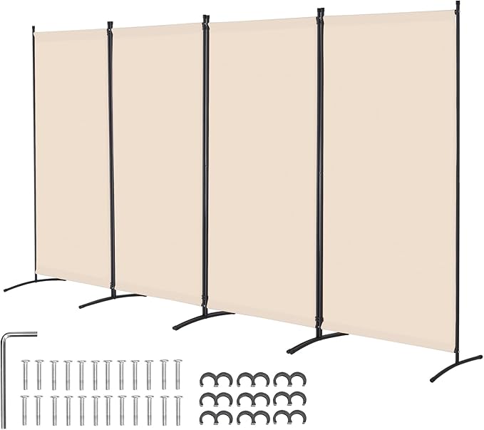 VEVOR Room Divider, 4 Panel Room Divider, Folding Privacy Screen and Portable Partition Divider for Room Separation, Freestanding Room Partitions for Office, Bedroom, Study, Beige