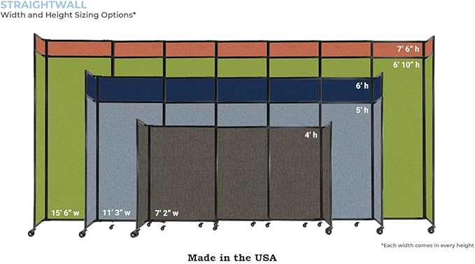 Versare Straightwall Sliding Portable Wall Partition | Freestanding Office Dividers | Locking Wheels | Temporary Room Separator | 15'6" Wide x 7'6" Tall Mocha Fabric Panels