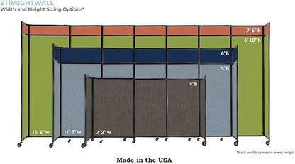 Versare Straightwall Sliding Portable Wall Partition | Freestanding Office Dividers | Locking Wheels | Temporary Room Separator | 15'6" Wide x 5' Tall Warm Pebble Fabric Panels