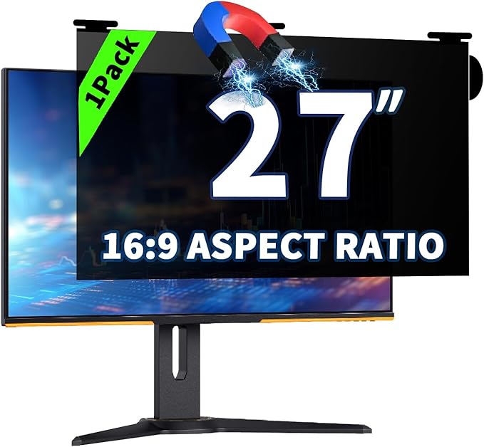 27 Inch Magnetic Hanging Computer Privacy Screen for 16:9 Widescreen Monitor, Removable Privacy Screen Anti Glare Blue Light Computer Screen Privacy Shield, Anti-Scratch 27 in Protector Film