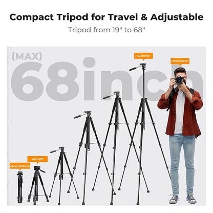 K&F Concept Camera Tripod, 68" Lightweight Portable Travel Outdoor DSLR Tripods for Camera Phone Video Recording Tripod Stand, Cellphone Clip for Smartphone Live Streaming Vlog S254A3+BV01