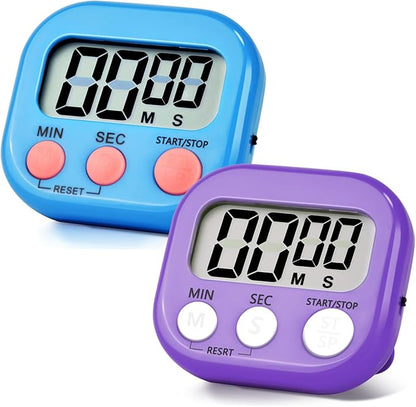 2 Pack Pack Digital Kitchen Timer Magnetic Digital Timer with Big Display Loud Ring Cooking Timers for Cooking, Game, Gym, Break Time, Classroom (2, Blue, Purple)
