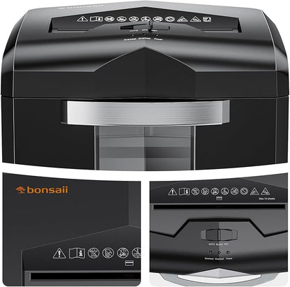 Bonsaii Heavy Duty 18-Sheet Cross-Cut Paper Shredder 60-Minute Runtime 6-Gallon Basket with Casters for Office Use Shreds Credit Cards and Staples