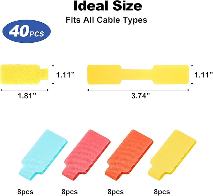 SZ.haitun 40 Pack Cable Labels Tags, Multi-Color Write On Wire Cord Tags and Charger Labels Waterproof for Cable Management and Identification Electronics (Rectangular)