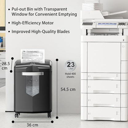 bonsaii 18 Sheet Heavy Duty Cross-Cut Paper and Credit Card Shredder, 6 Gallon Pullout Basket and 4 Casters, Black