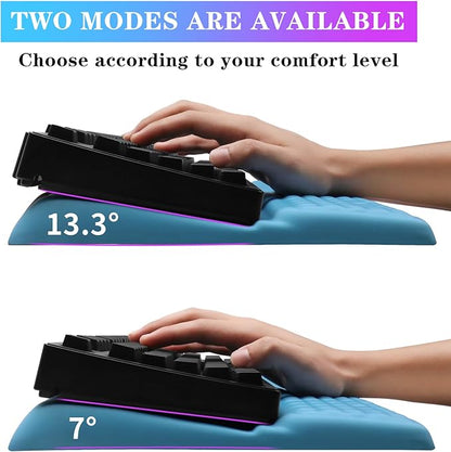 Computer Keyboard Stand with Wrist Rest, Ergonomic Tilted Keyboard Holder - Keyboard Riser with Wrist Pad - Keyboard Tray Support for Office Home - Blue
