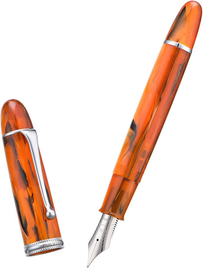 Asvine V800 Fountain Pen – Vacuum Filling System with Large Ink Capacity – Smooth Number 8 Medium Nib with Gift Case and Wrench- Amber Acrylic