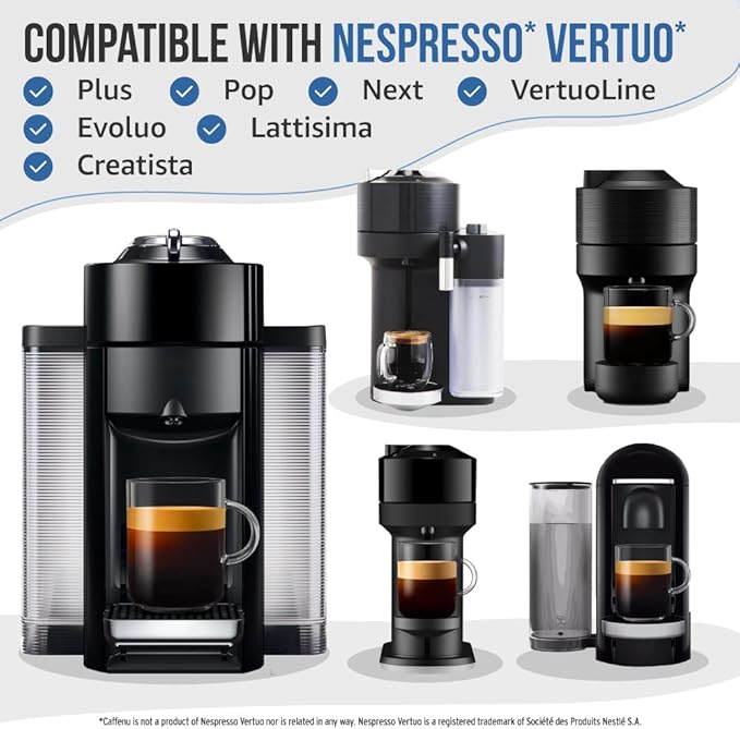 Nespresso Compatible Descaling Kit. 2 Bottles of Vertuo Descaler Solution. Removes Limescale For Hotter Coffee. 4 Uses Descaler For Nespresso Vertuo Coffee Machines.