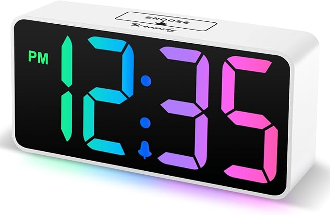 DreamSky Super Loud Alarm Clock for Heavy Sleepers - RGB Small Digital Clock for Kids Bedroom Bedside Nightstand, Electric Desk Clock with Large Number, Dimmer, Adjustable Volume, USB-C Powered