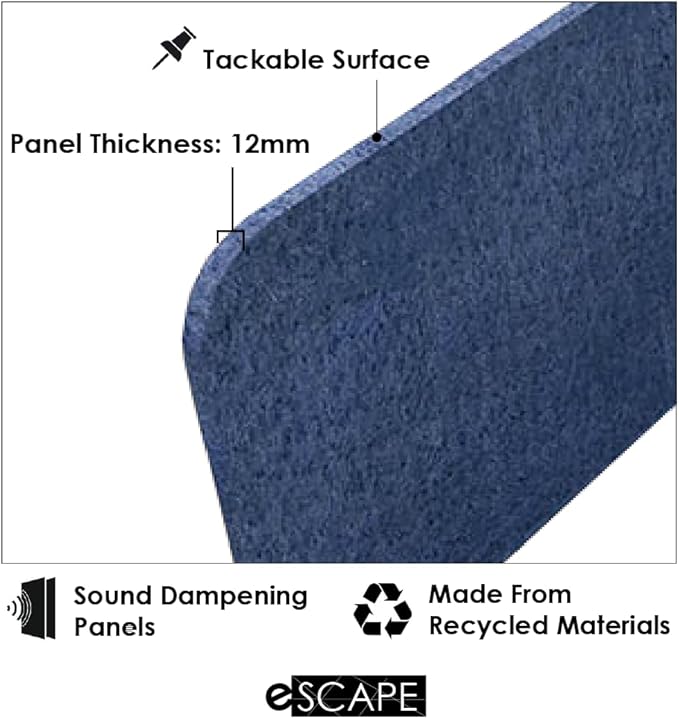Escape 12" Freestanding Desk Divider | Eco-Friendly Acoustic Privacy Screen | Noise Reducing Desk Partition | 47" Wide | Blue