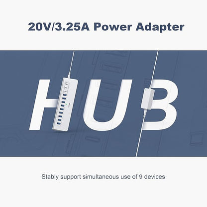 YH9AC Powered USB Hub 10Gbps, intpw 12 Port USB C Hub with 10Gbps USB C 3.2+2 USB A 3.2, 7 USB 3.0, 2 PD 45W Charging Port, 65W Power Adapter + 3.3FT Cable, Aluminum USB Hub for Laptop/iPhone 17/16/PC