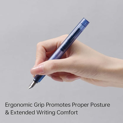Kaco SKY Fountain Pen with Extra 8 Ink Cartridges, Black Ink Pen with Medium Nib and Ink Converter, Blue