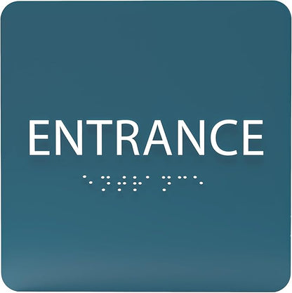 ADA CENTRAL SIGNS - 6" X6" Entrance Sign - ADA Compliant Tactile Graphics Grade 2 Braille Text Acrylic Wall Sign - Entry, Way in, Access Signs for Office, Hotel, Schools, Apartment, and Restaurants