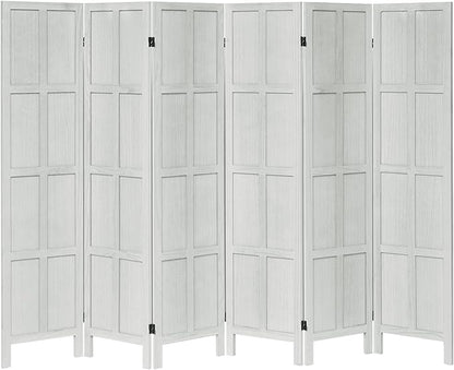 Leesinwing Wood Room Divider 6 Panel Folding Privacy Screen, Classic 5.6Ft Indoor Wooden Partition, Portable Partition Wall Divider for Room Separation, Home, Office, Bedroom, Restaurant (White)