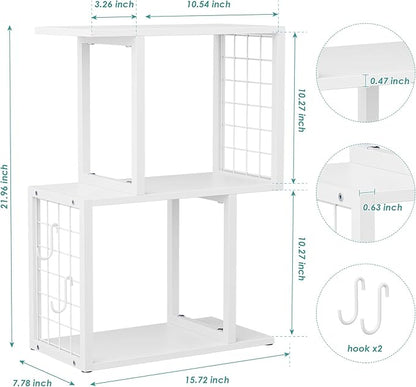 Vfelf Desktop Bookshelf Organizer, White 3-Tier Desk Shelf with Metal Hook Workspace Organizers for Desk Organization and Office Storage Table Bookcase