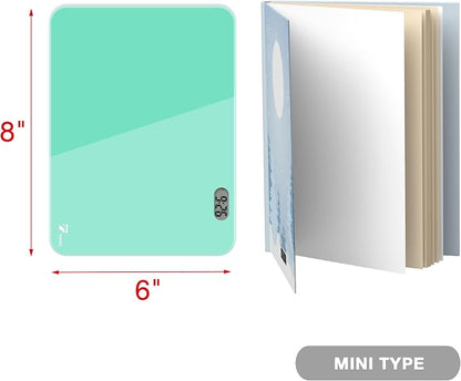 Small Glass Desk Whiteboard Dry-Erase Board with Clock, Small Travel Clock Keychain with Desk Notepad, Time Table Whiteboard for Desk Digital LED Light Display, 8x6 in with Accessories, Turquoise